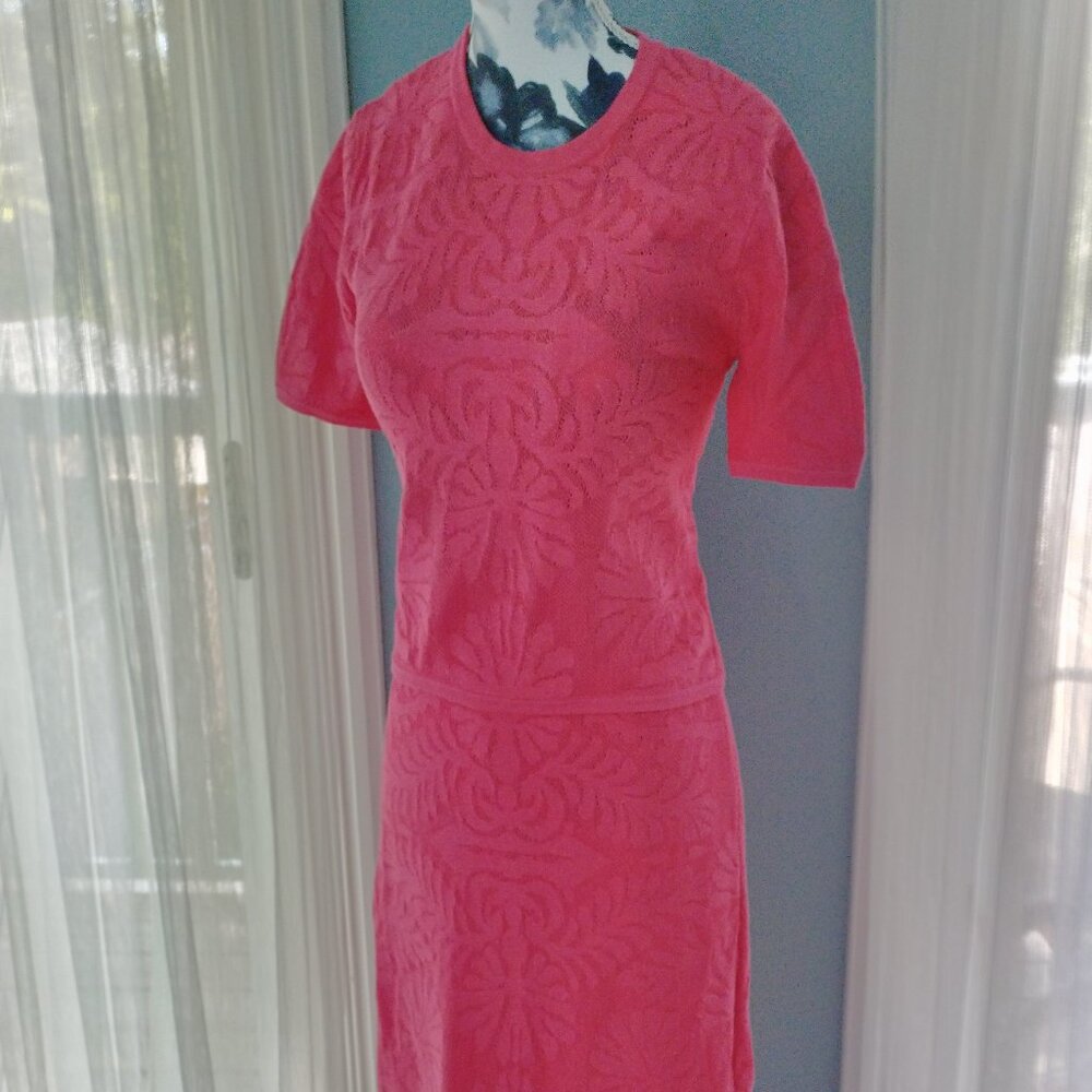 Christian Lacroix Vibrant Coral Knit Sweater & Skirt Matching Set, size S